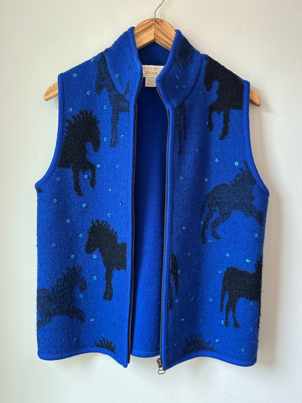 Tally Ho Vintage Blue Horse Wool Zip Vest Size M - Picture 3 of 6